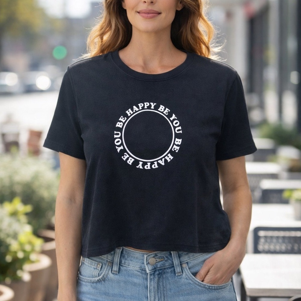 Joe Fresh Be Happy Be You Black Cropped Graphic Tee Size S